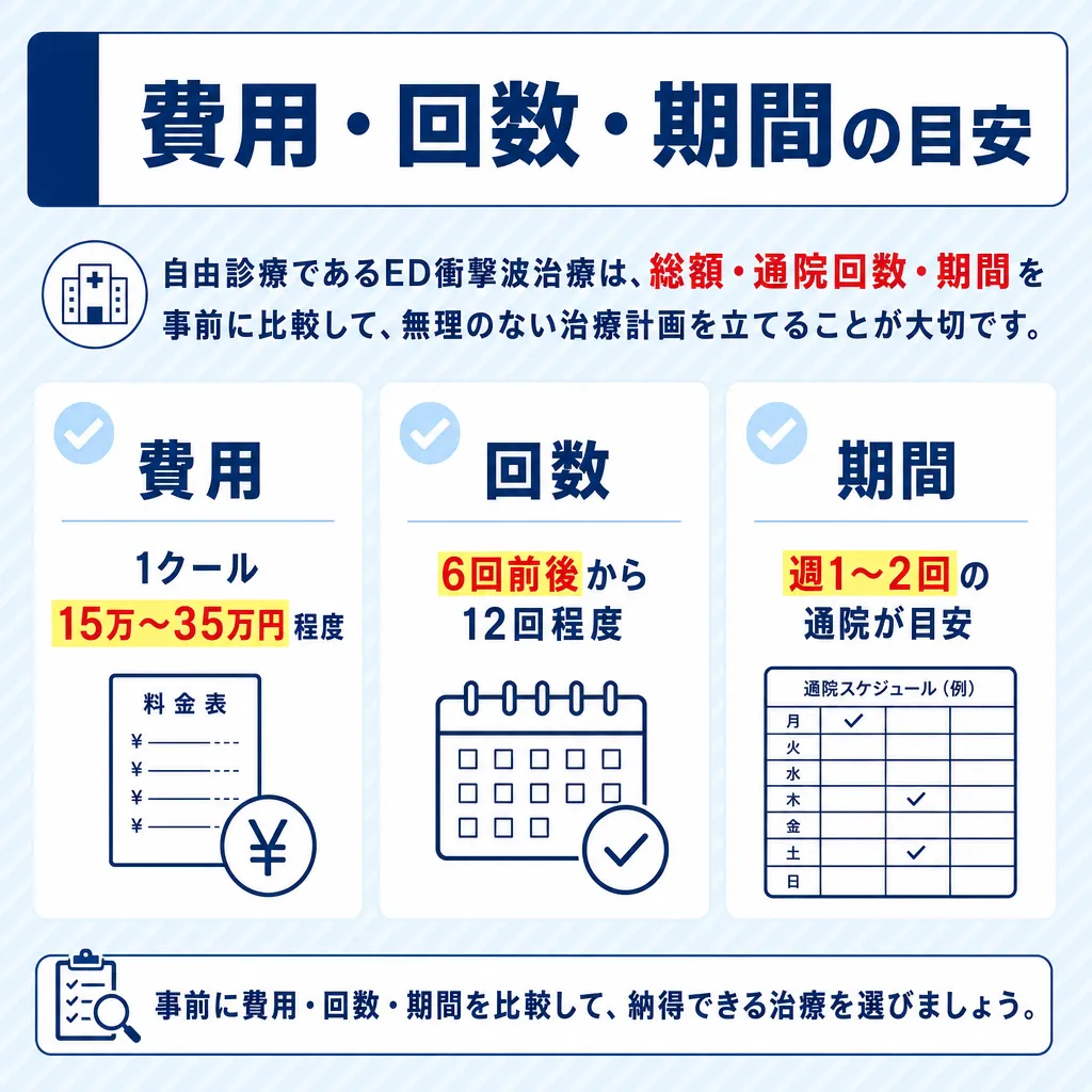 ED衝撃波治療の費用相場や照射回数と通院期間の目安を説明