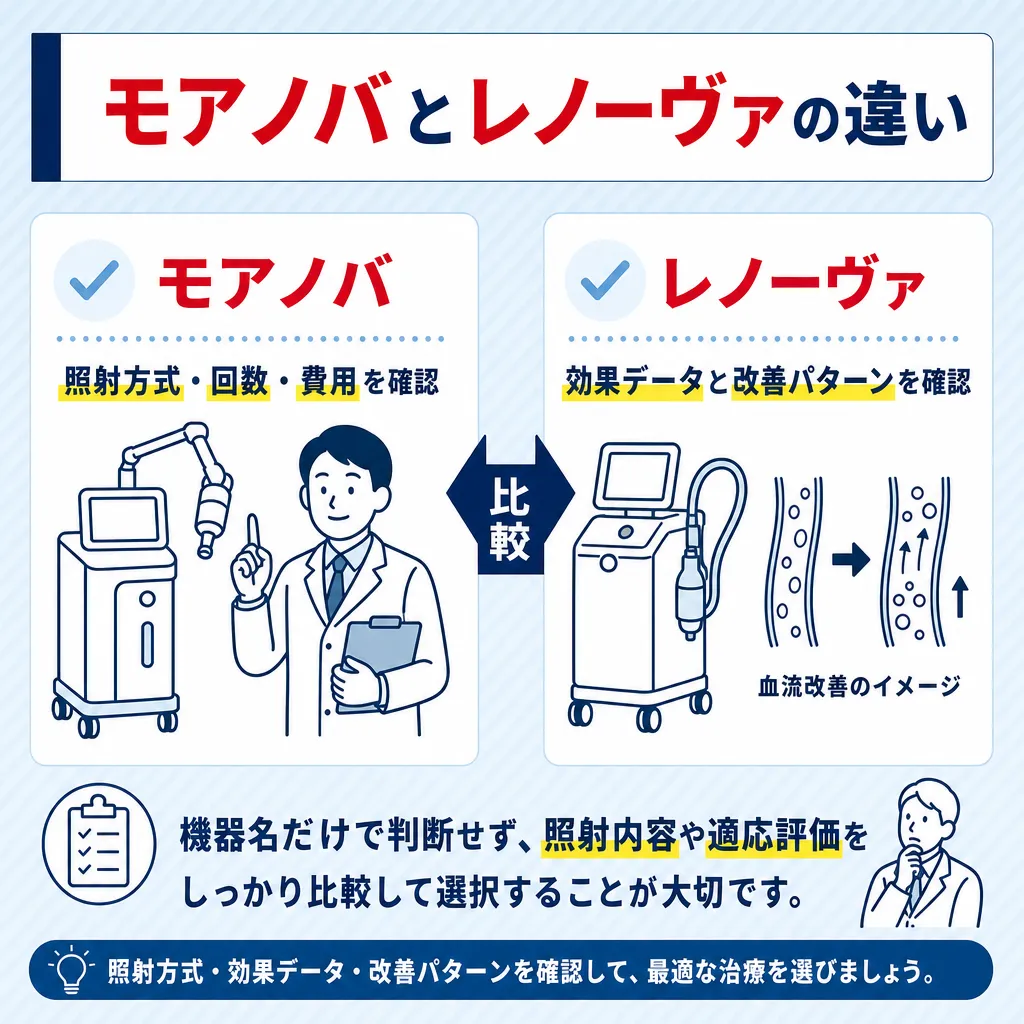 ED衝撃波治療機器のモアノバとレノーヴァの違いを比較する
