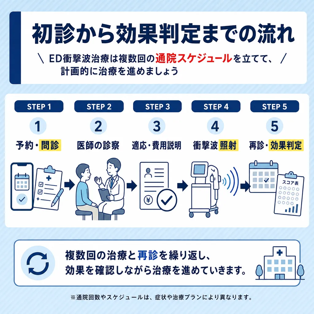 ED衝撃波治療の予約から診察、照射、再診までの通院スケジュール