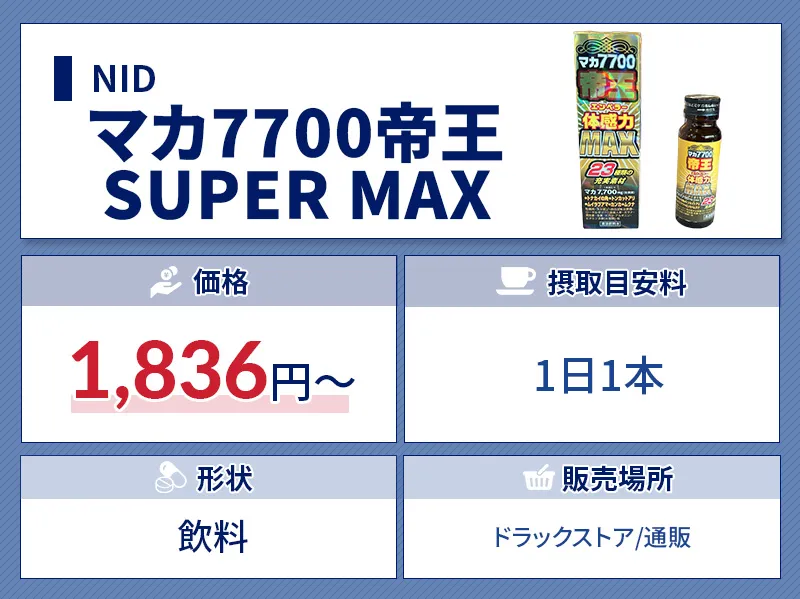 おすすめ精力剤のマカ7700帝王SUPERMAXの価格や接種目安などの特徴